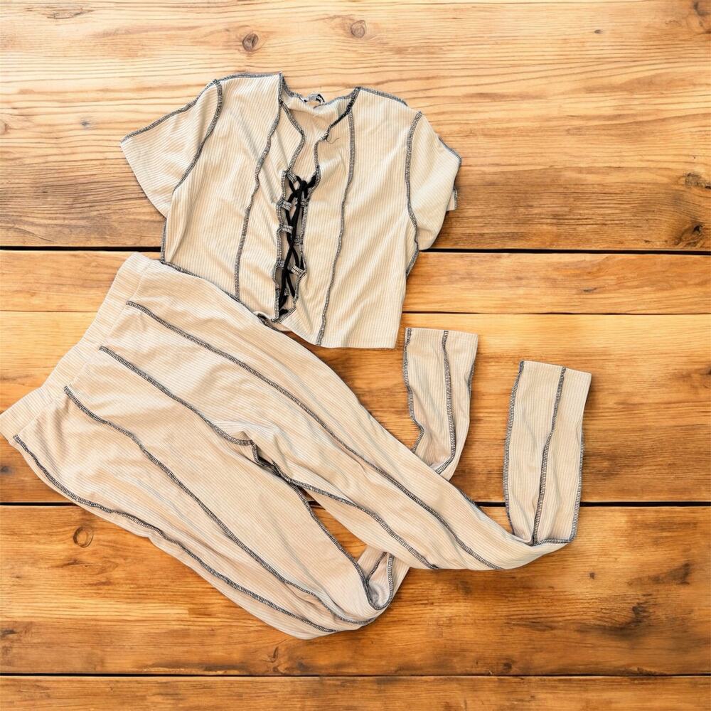 Fashion Nova Ribbed Crop Top & Pants 2-Piece set Size M